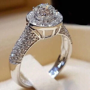 🎁 Shiny Wedding CZ Micro Pave CZ Super Large CZ Luxury Silver Ring,UNVN12311